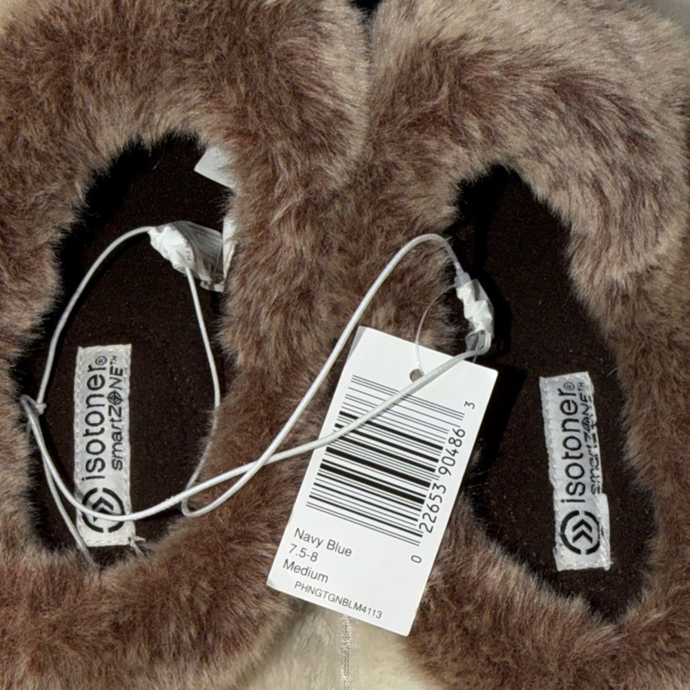 NWT Isotoner 7.5-8 Navy  Fur-Lined Slippers - Picture 3 of 5